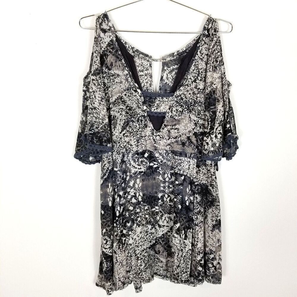 Free People Women Love Birds Tunic Dress Size S Cold Shoulder Short Boho Mini